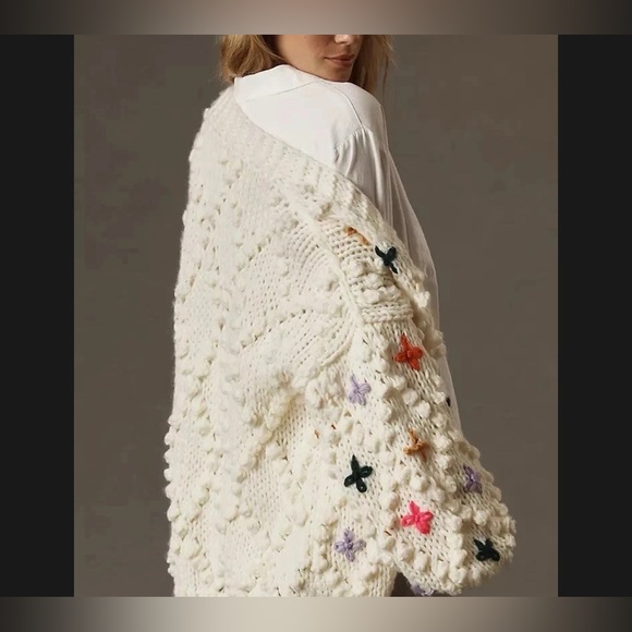 Anthropologie Bubble Cardigan Sweater (One Size) ivory Colorful NWT - Picture 2 of 13